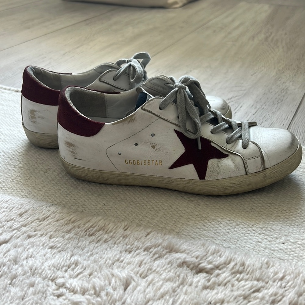 Golden goose super-star white/burgundy sneakers